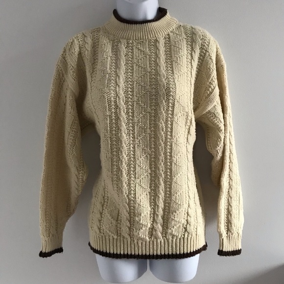 Jeff Laurent Cream and Brown Knitted Winter Sweater Vintage 90’s Y2K - Picture 3 of 16